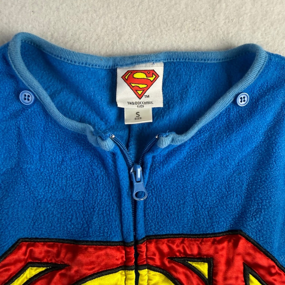 Superman Kids Fleece Union Suit One Piece Pajamas Detachable Feet Blue Red S - Picture 2 of 10